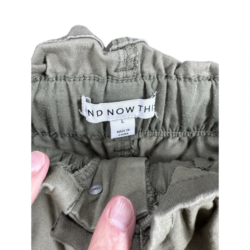 AND NOW THIS Olive Green Paperbag Waist Mini Skirt Women's Size L Utility Casual